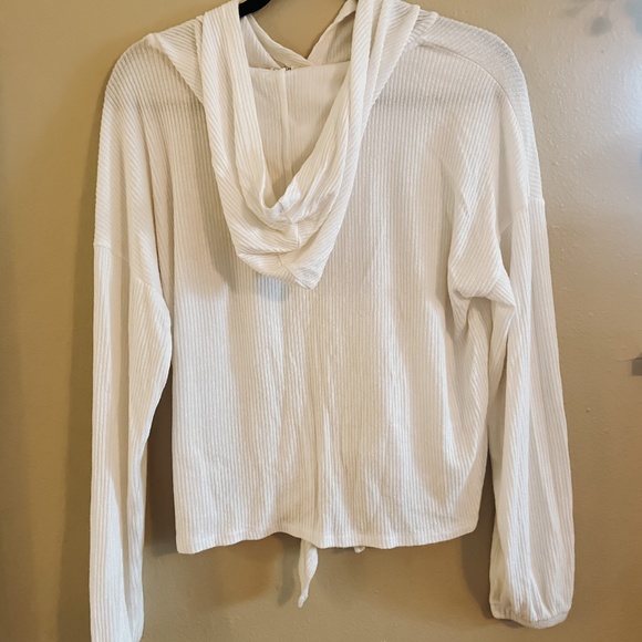 Roxy Staying In Cozy Rib Knit Hoodie for Women, Off white - Picture 7 of 9